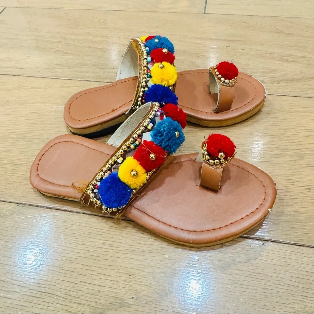 Colorful Pom Pom Sandals for toddler girl size 7
